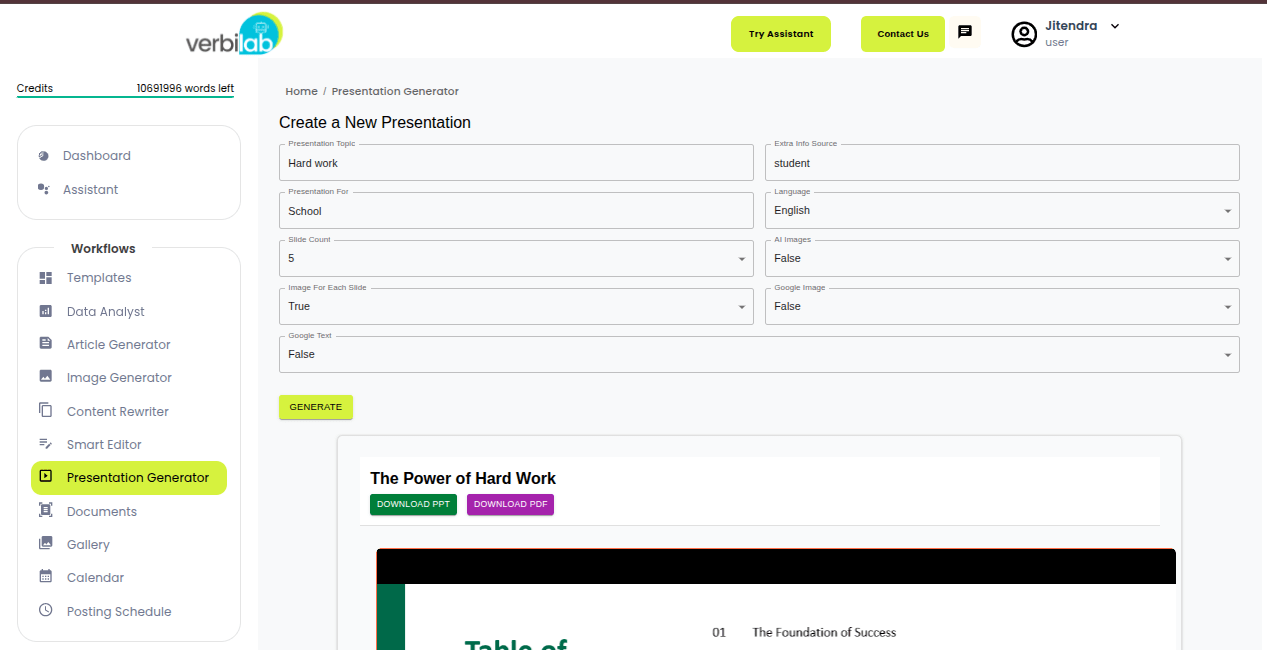 Verbilab AI content creation platform UX & UI