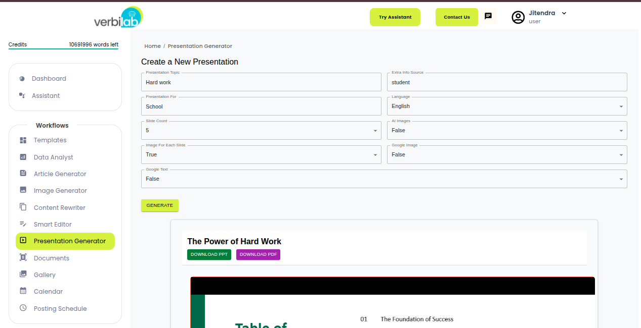 Verbilab AI content creation platform UX & UI